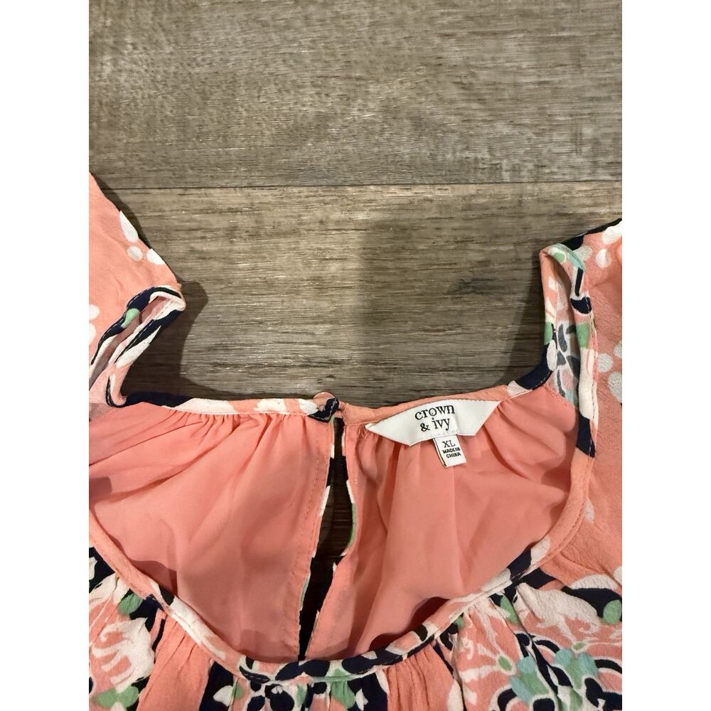 Crown & Ivy Women’s Coral Floral Shift Size XL Ruffle Sleeve - Picture 4 of 5